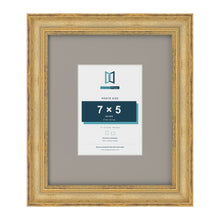 Cassis Gold 12 x 10 inch picture frame with a dawn grey mount for a 7 x 5 inch photo
