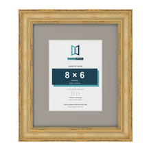Cassis Gold 12 x 10 inch picture frame with a dawn grey mount for an 8 x 6 inch photo