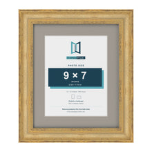 Cassis Gold 12 x 10 inch picture frame with a dawn grey mount for a 9 x 7 inch photo