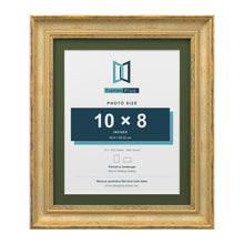 Cassis Gold 12 x 10 inch picture frame with a green mount for a 10 x 8 inch photo