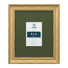 Cassis Gold 12 x 10 inch picture frame with a green mount for a 6 x 4 inch photo
