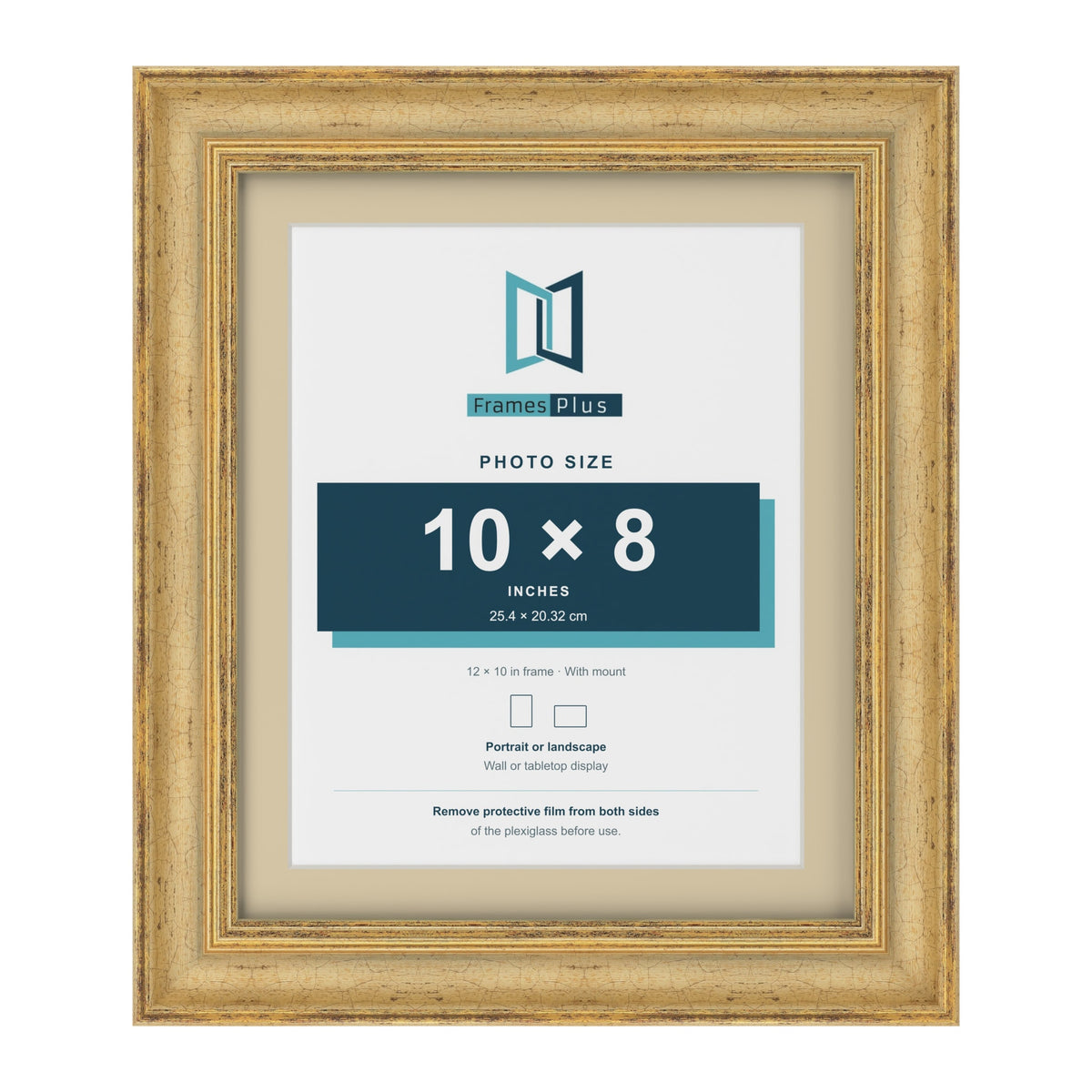 Cassis Gold 12 x 10 inch picture frame with an ivory mount for a 10 x 8 inch photo