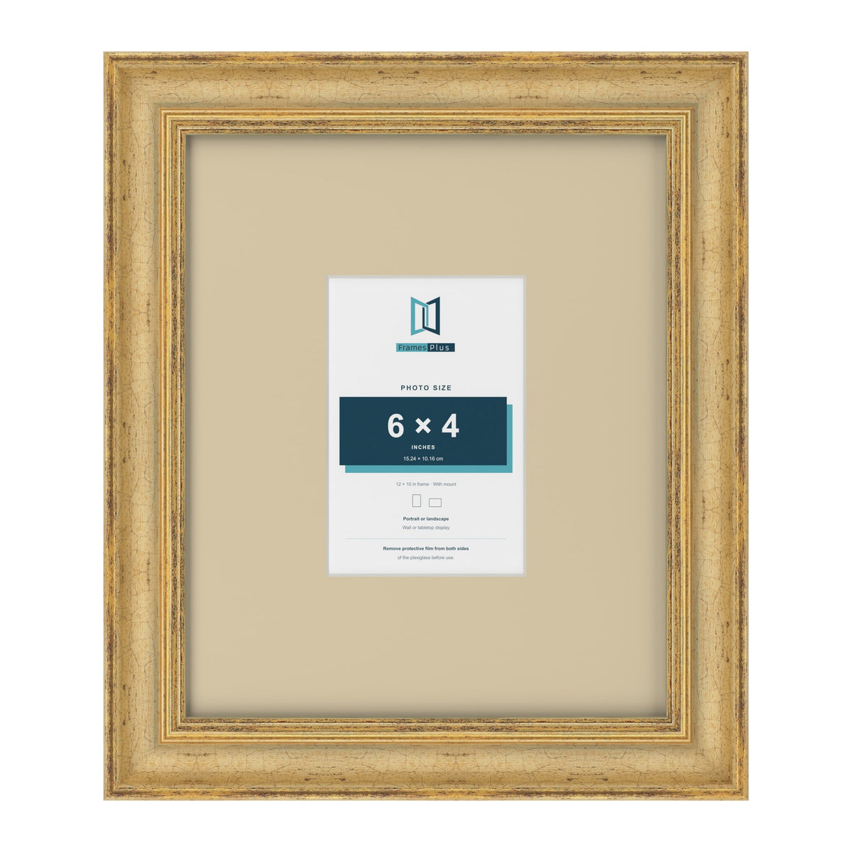 Cassis Gold 12 x 10 inch picture frame with an ivory mount for a 6 x 4 inch photo