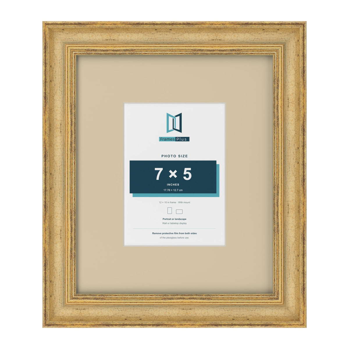 Cassis Gold 12 x 10 inch picture frame with an ivory mount for a 7 x 5 inch photo