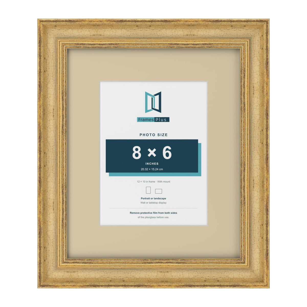 Cassis Gold 12 x 10 inch picture frame with an ivory mount for an 8 x 6 inch photo