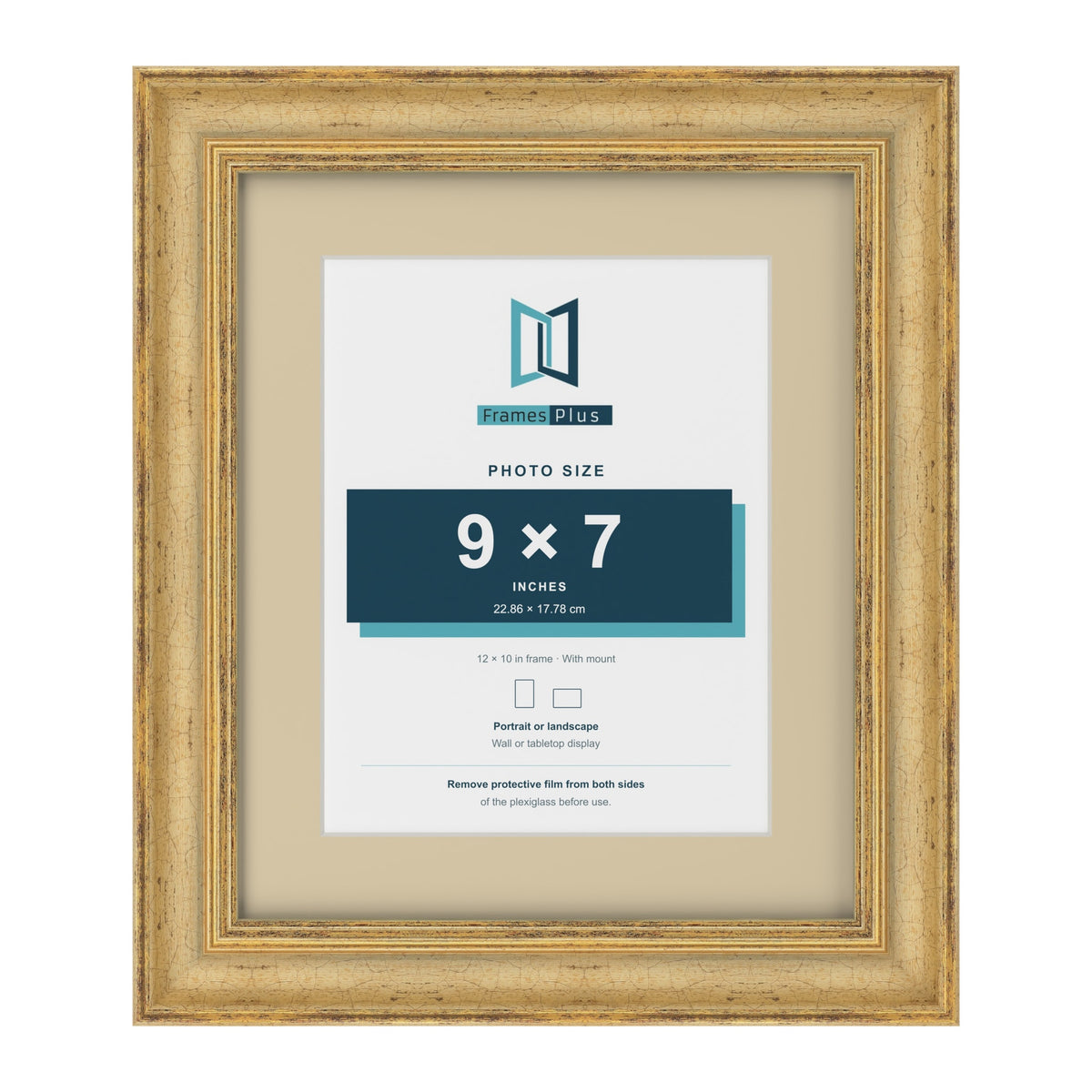 Cassis Gold 12 x 10 inch picture frame with an ivory mount for a 9 x 7 inch photo