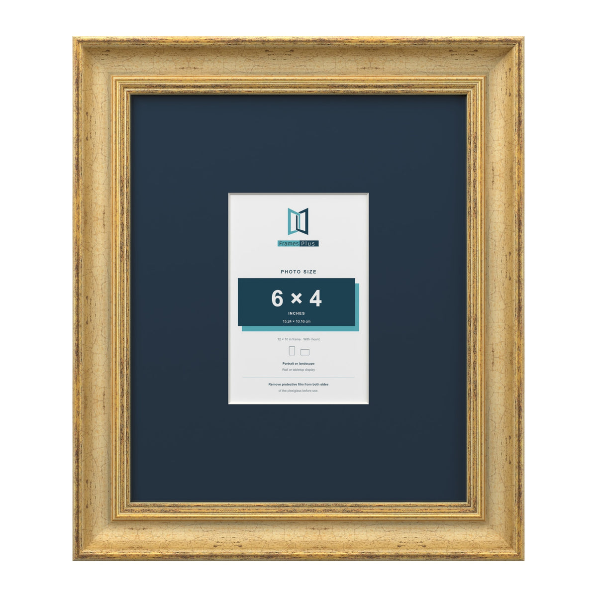 Cassis Gold 12 x 10 inch picture frame with a pacific blue mount for a 6 x 4 inch photo