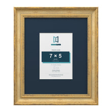 Cassis Gold 12 x 10 inch picture frame with a pacific blue mount for a 7 x 5 inch photo