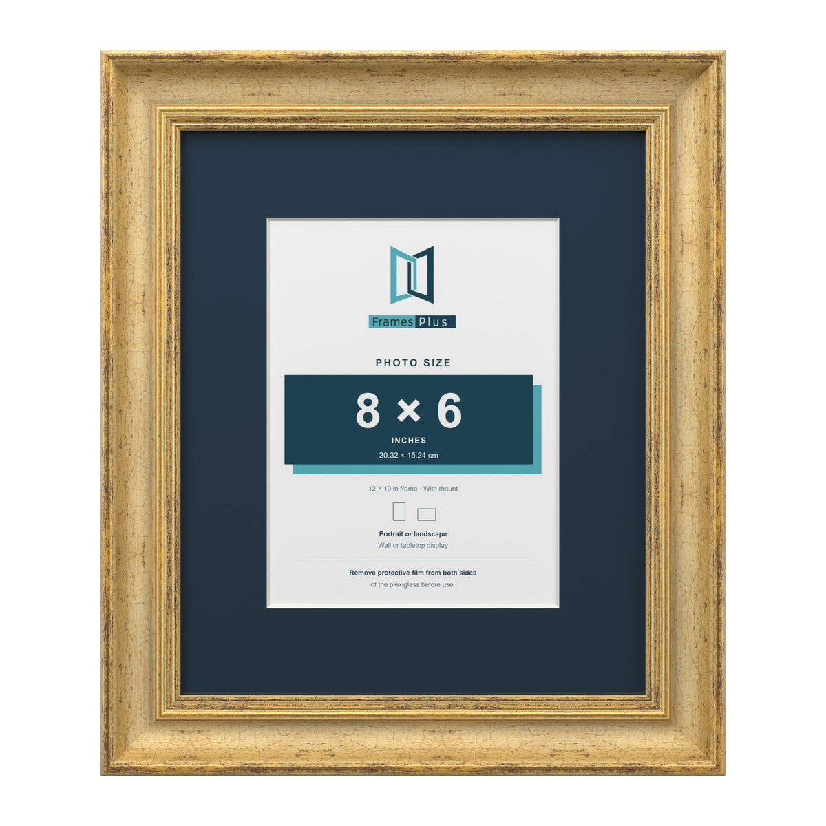 Cassis Gold 12 x 10 inch picture frame with a pacific blue mount for an 8 x 6 inch photo