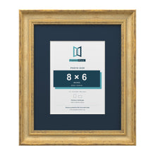 Cassis Gold 12 x 10 inch picture frame with a pacific blue mount for an 8 x 6 inch photo