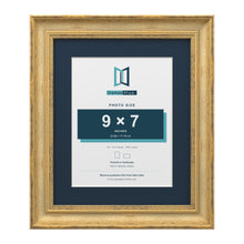 Cassis Gold 12 x 10 inch picture frame with a pacific blue mount for a 9 x 7 inch photo