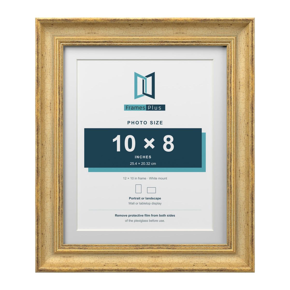 Cassis Gold 12 x 10 inch picture frame with a white mount for a 10 x 8 inch photo