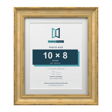 Cassis Gold 12 x 10 inch picture frame with a white mount for a 10 x 8 inch photo