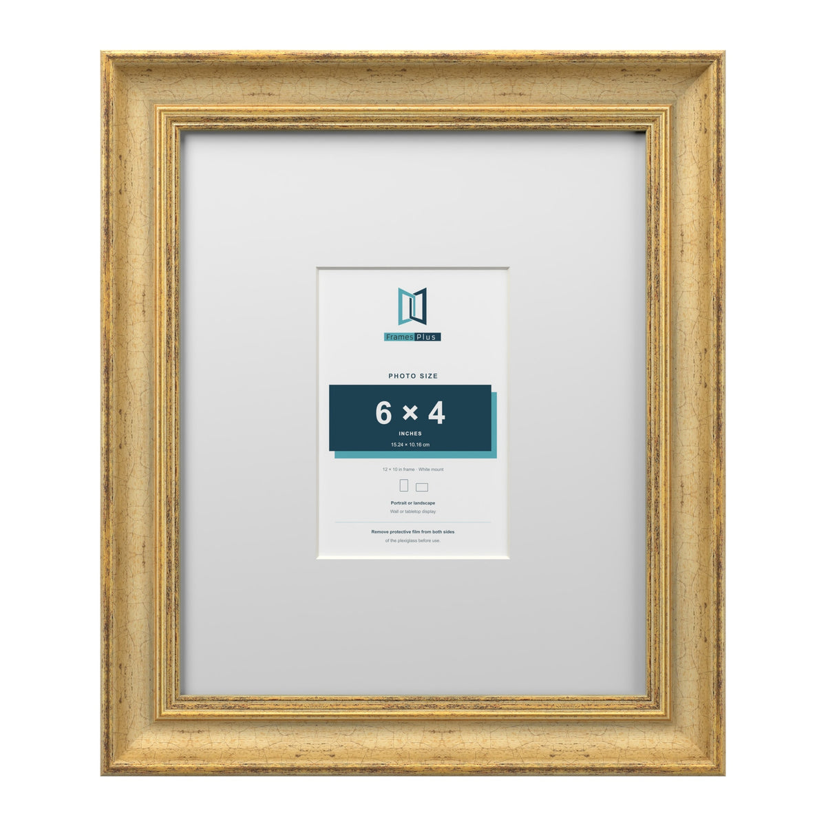 Cassis Gold 12 x 10 inch picture frame with a white mount for a 6 x 4 inch photo