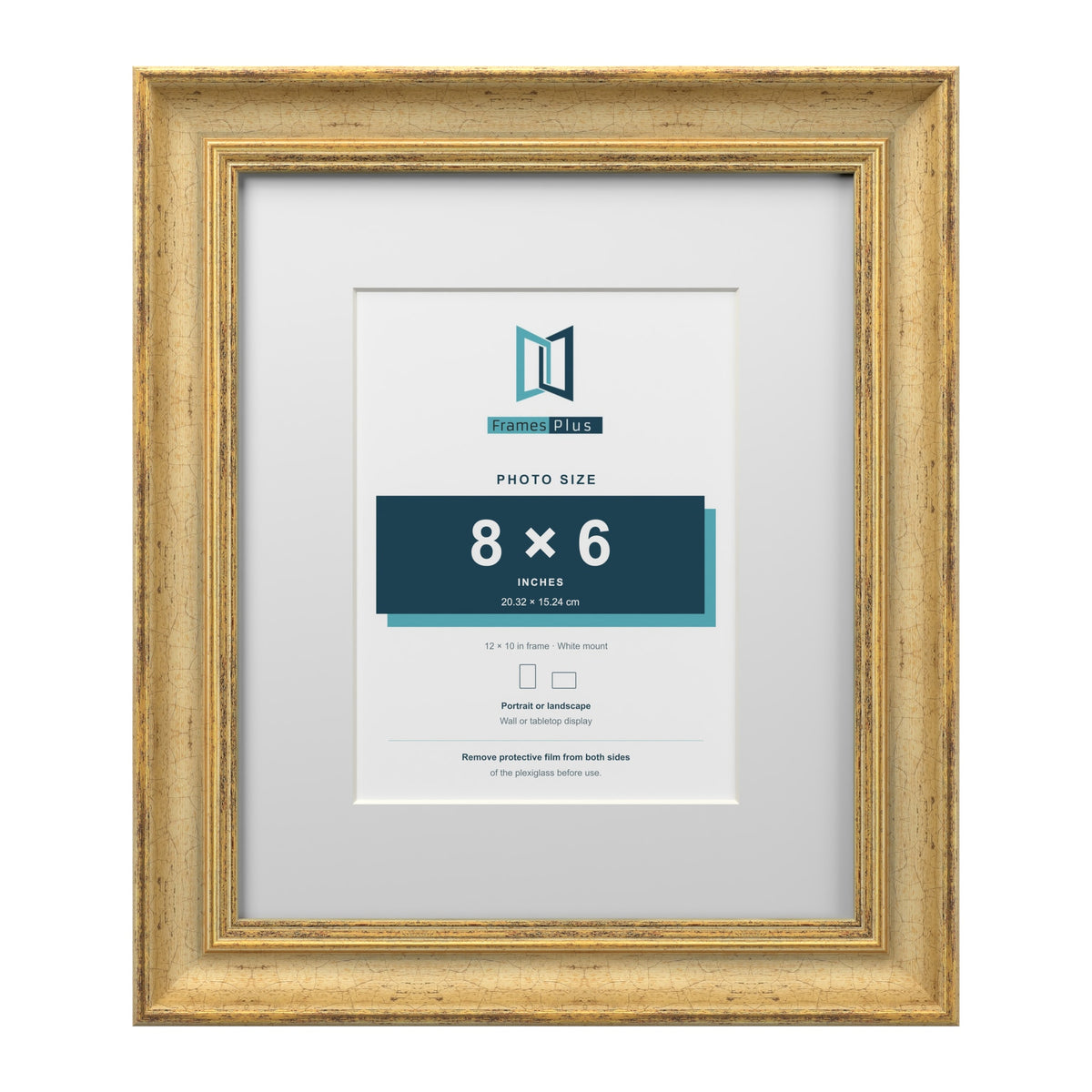 Cassis Gold 12 x 10 inch picture frame with a white mount for an 8 x 6 inch photo