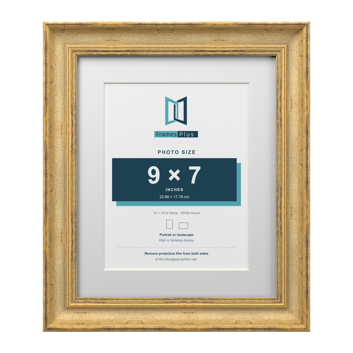 Cassis Gold 12 x 10 inch picture frame with a white mount for a 9 x 7 inch photo