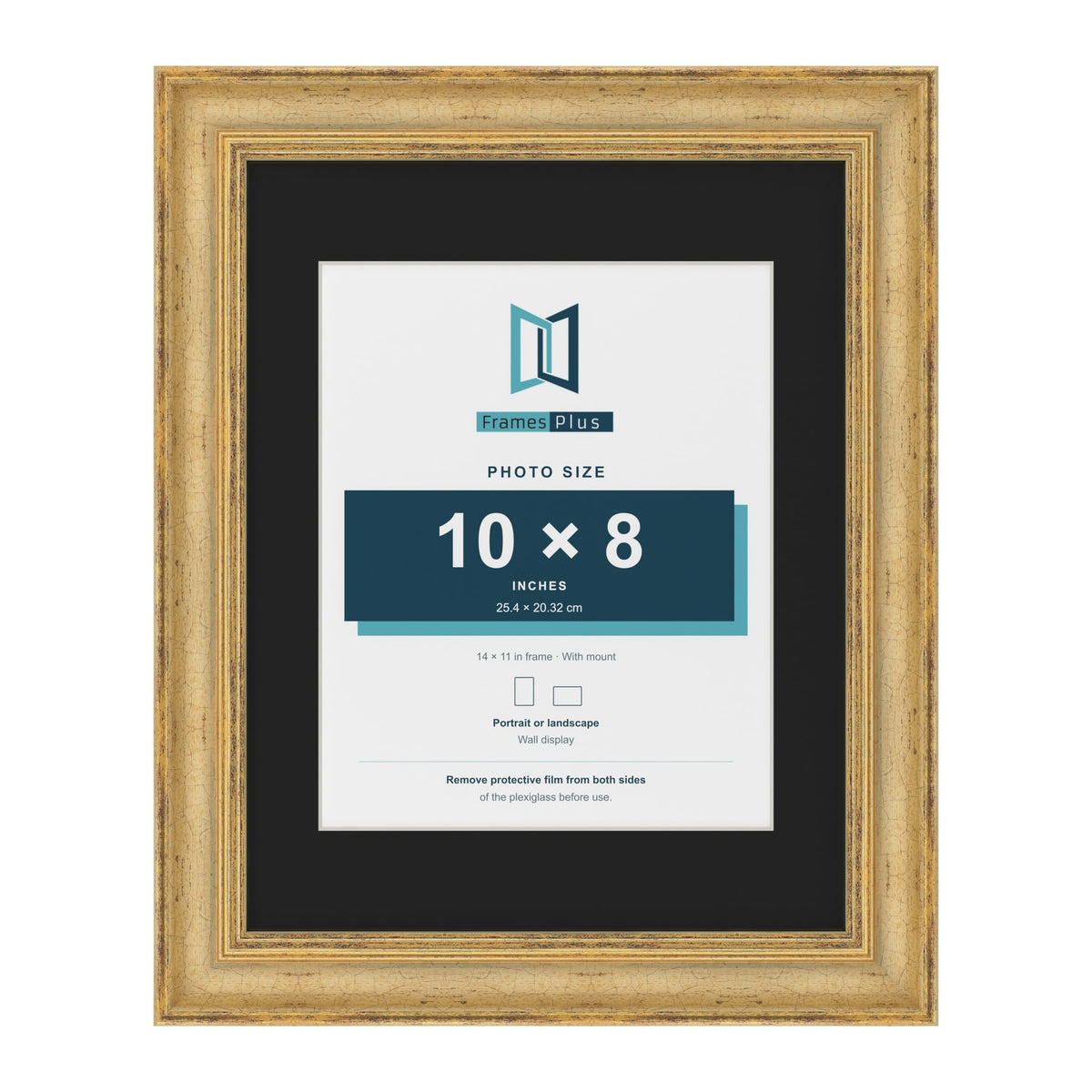 Cassis Gold 14 x 11 inch picture frame with a black mount for a 10 x 8 inch photo