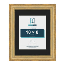 Cassis Gold 14 x 11 inch picture frame with a black mount for a 10 x 8 inch photo
