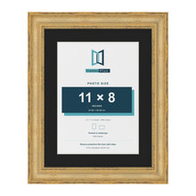 Cassis Gold 14 x 11 inch picture frame with a black mount for an 11 x 8 inch photo