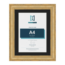 Cassis Gold 14 x 11 inch picture frame with a black mount for an A4 photo