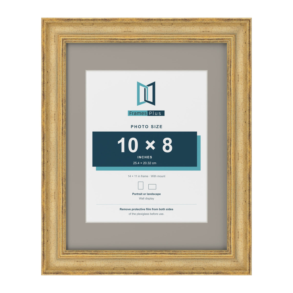Cassis Gold 14 x 11 inch picture frame with a dawn grey mount for a 10 x 8 inch photo