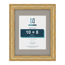 Cassis Gold 14 x 11 inch picture frame with a dawn grey mount for a 10 x 8 inch photo