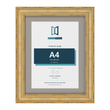 Cassis Gold 14 x 11 inch picture frame with a dawn grey mount for an A4 photo