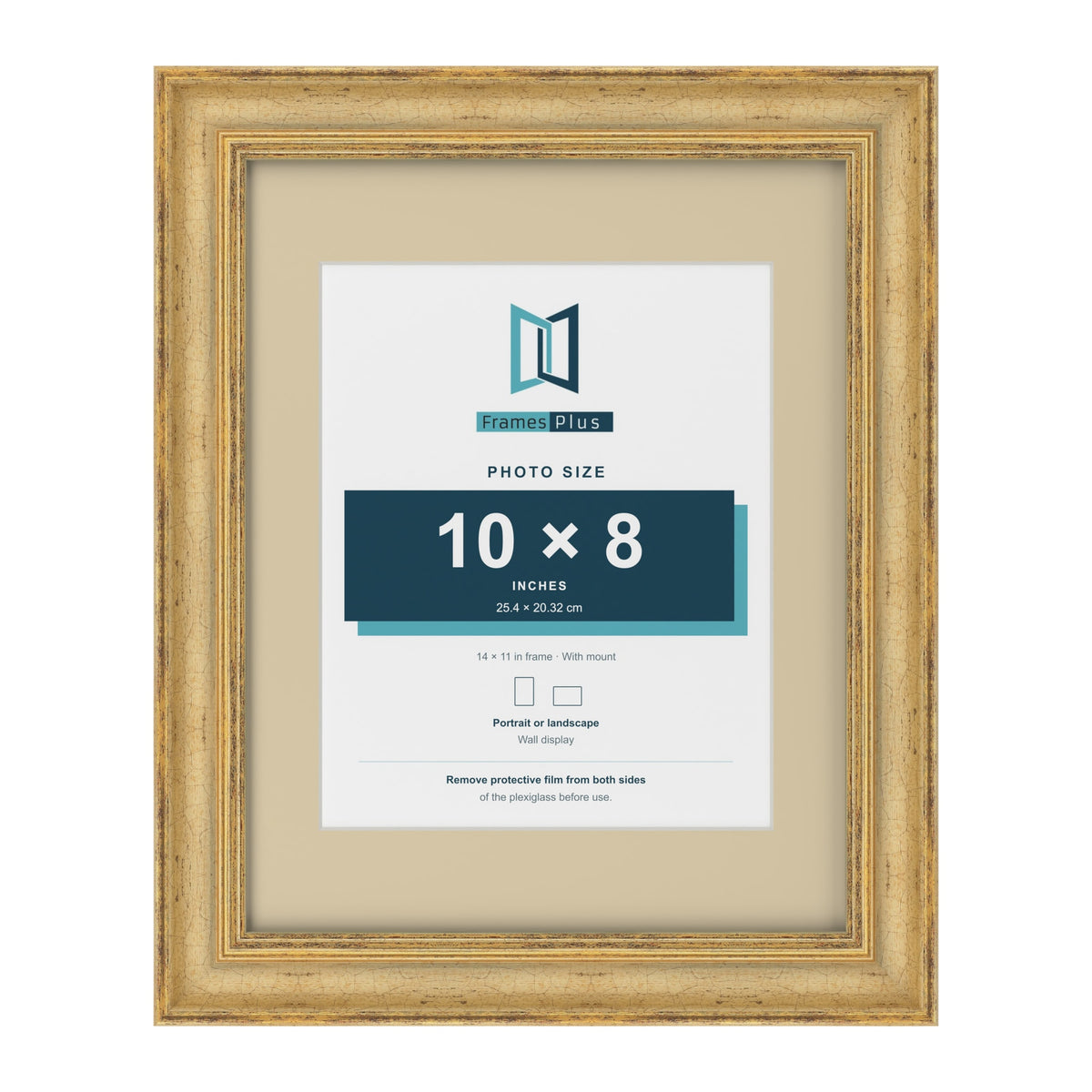Cassis Gold 14 x 11 inch picture frame with an ivory mount for a 10 x 8 inch photo