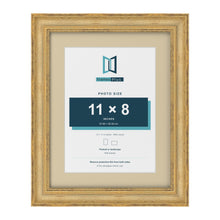 Cassis Gold 14 x 11 inch picture frame with an ivory mount for an 11 x 8 inch photo