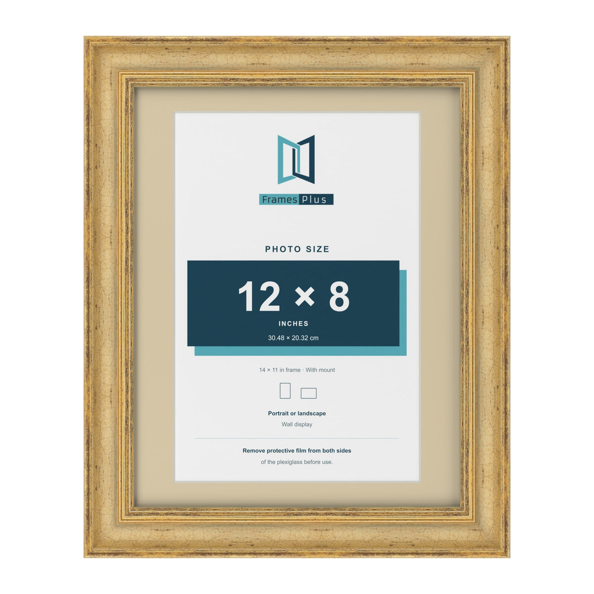 Cassis Gold 14 x 11 inch picture frame with an ivory mount for a 12 x 8 inch photo
