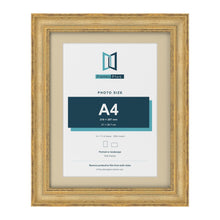 Cassis Gold 14 x 11 inch picture frame with an ivory mount for an A4 photo