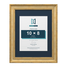 Cassis Gold 14 x 11 inch picture frame with a pacific blue mount for a 10 x 8 inch photo