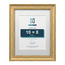 Cassis Gold 14 x 11 inch picture frame with a white mount for a 10 x 8 inch photo