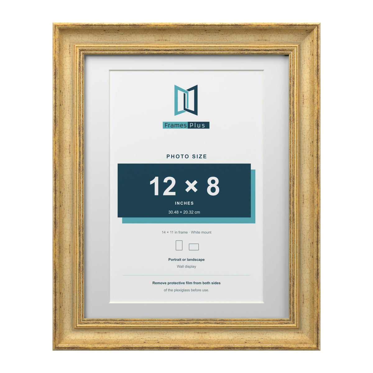 Cassis Gold 14 x 11 inch picture frame with a white mount for a 12 x 8 inch photo