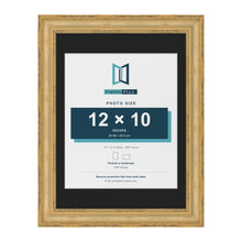 Cassis Gold 16 x 12 inch picture frame with a black mount for a 12 x 10 inch photo