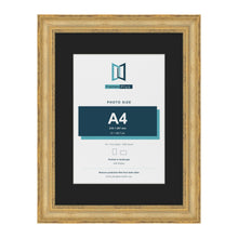 Cassis Gold 16 x 12 inch picture frame with a black mount for an A4 photo