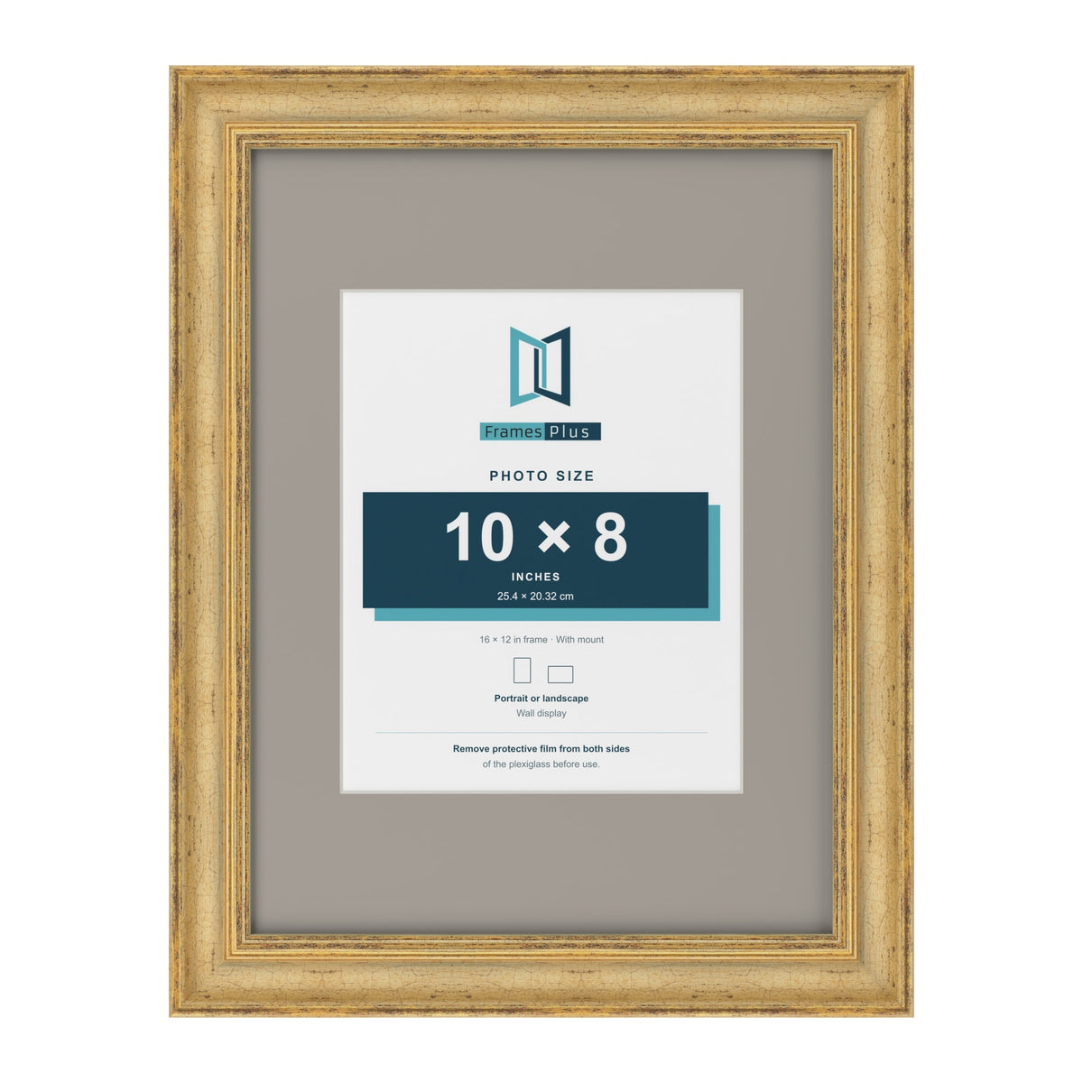 Cassis Gold 16 x 12 inch picture frame with a dawn grey mount for a 10 x 8 inch photo