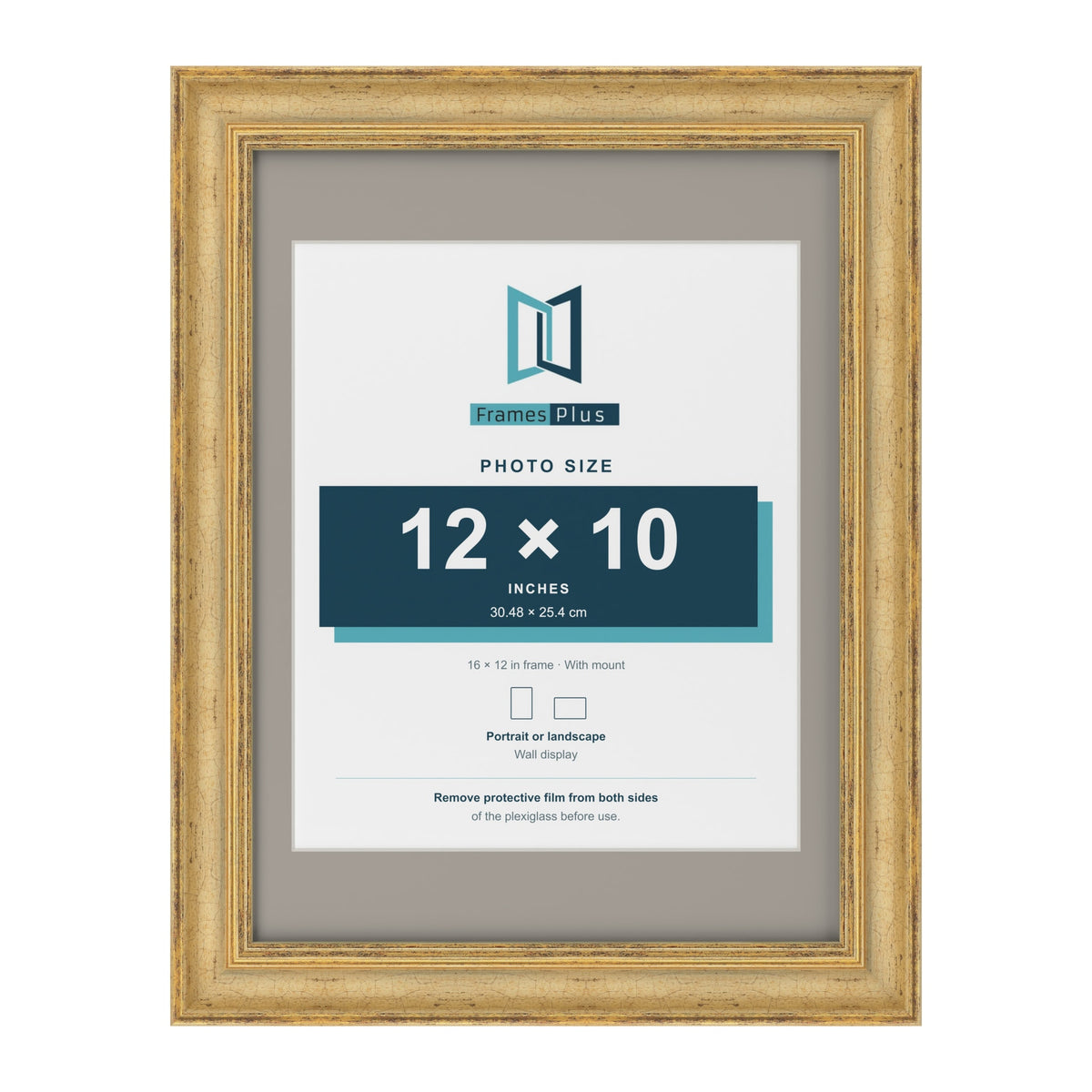 Cassis Gold 16 x 12 inch picture frame with a dawn grey mount for a 12 x 10 inch photo