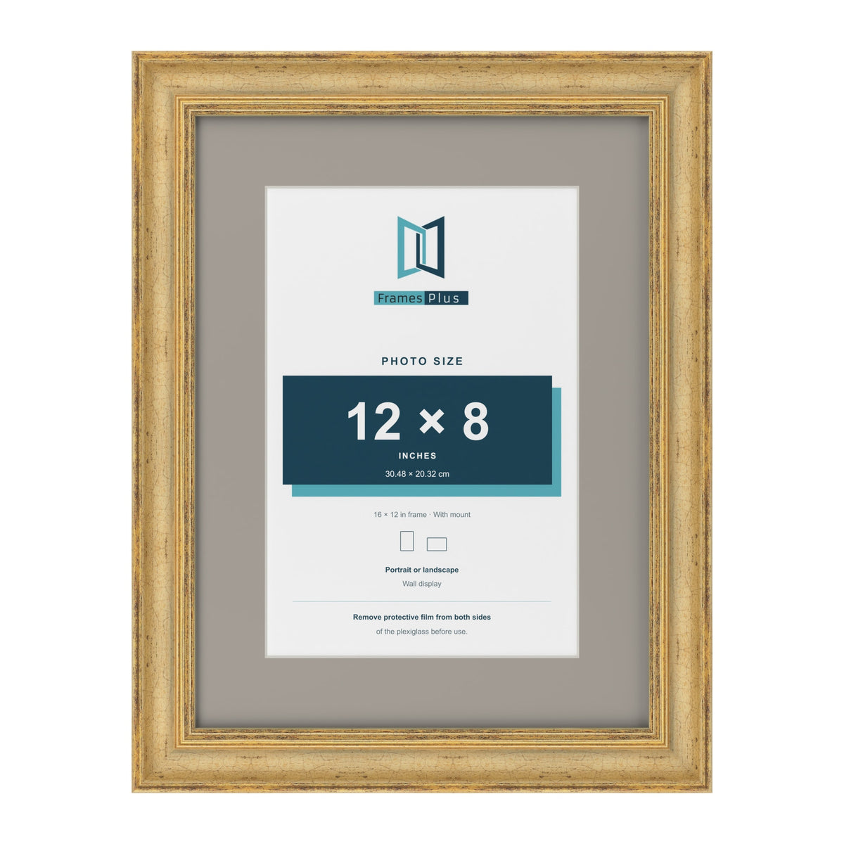 Cassis Gold 16 x 12 inch picture frame with a dawn grey mount for a 12 x 8 inch photo