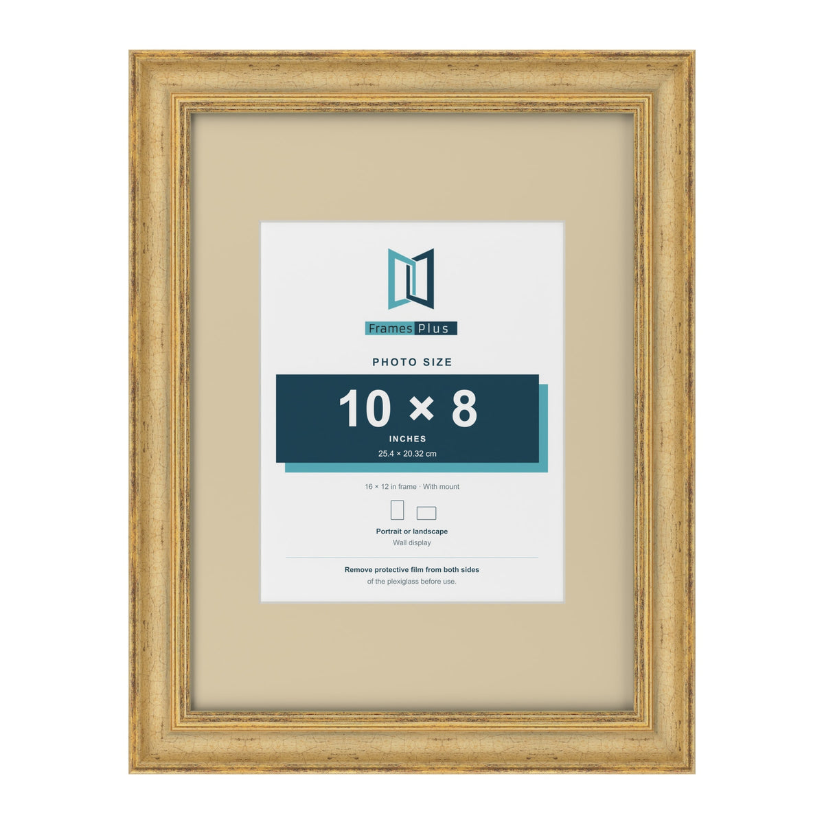 Cassis Gold 16 x 12 inch picture frame with an ivory mount for a 10 x 8 inch photo
