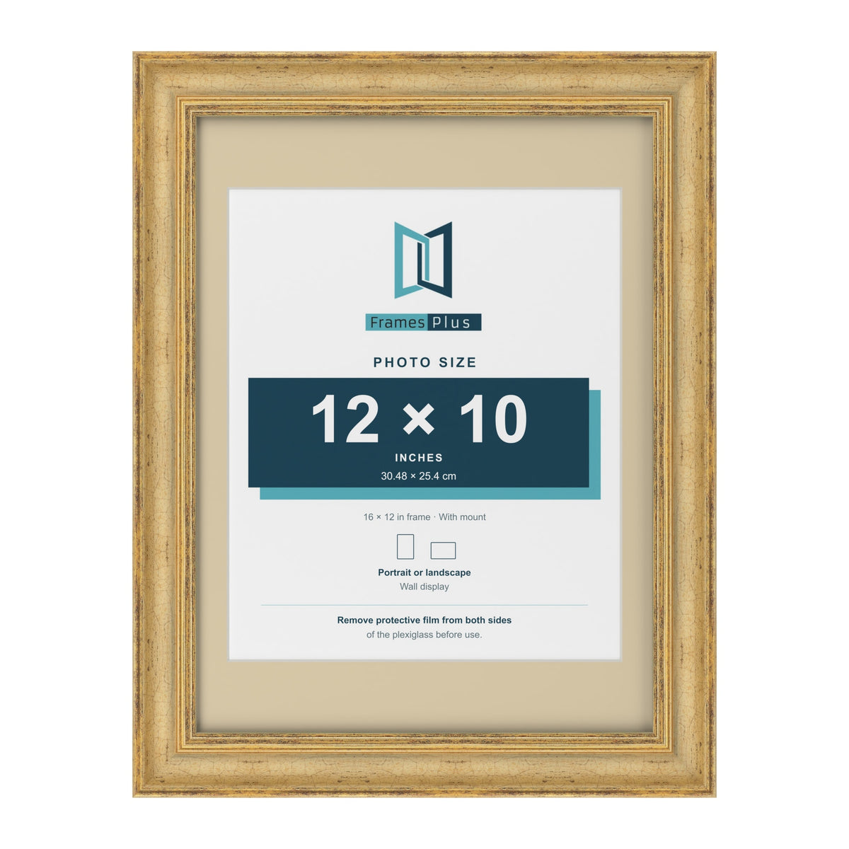 Cassis Gold 16 x 12 inch picture frame with an ivory mount for a 12 x 10 inch photo