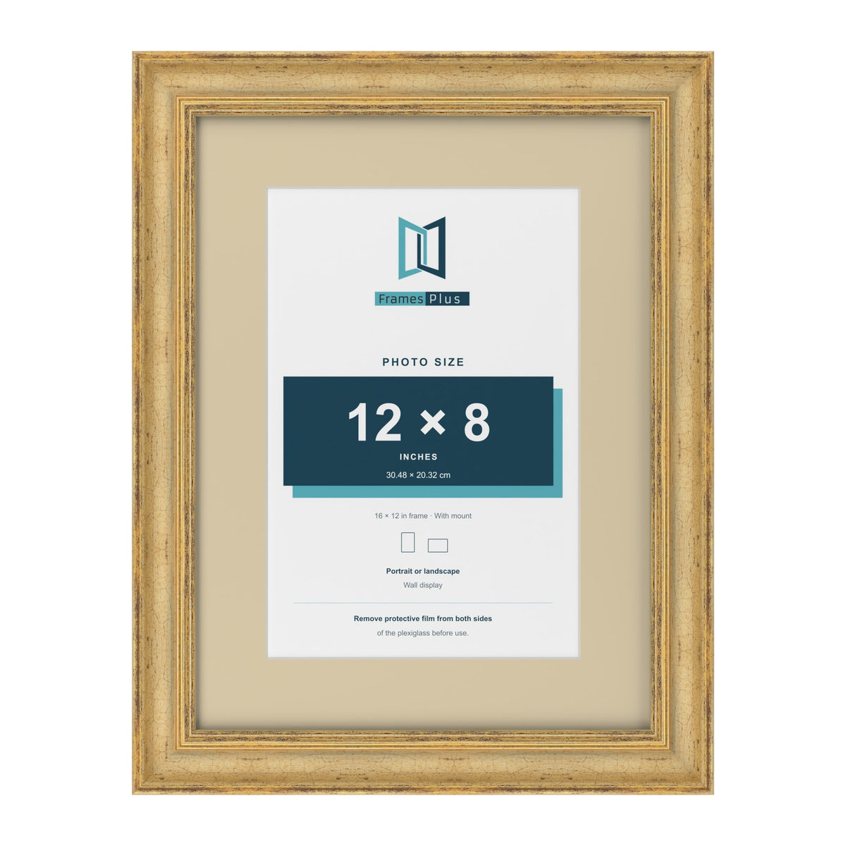 Cassis Gold 16 x 12 inch picture frame with an ivory mount for a 12 x 8 inch photo