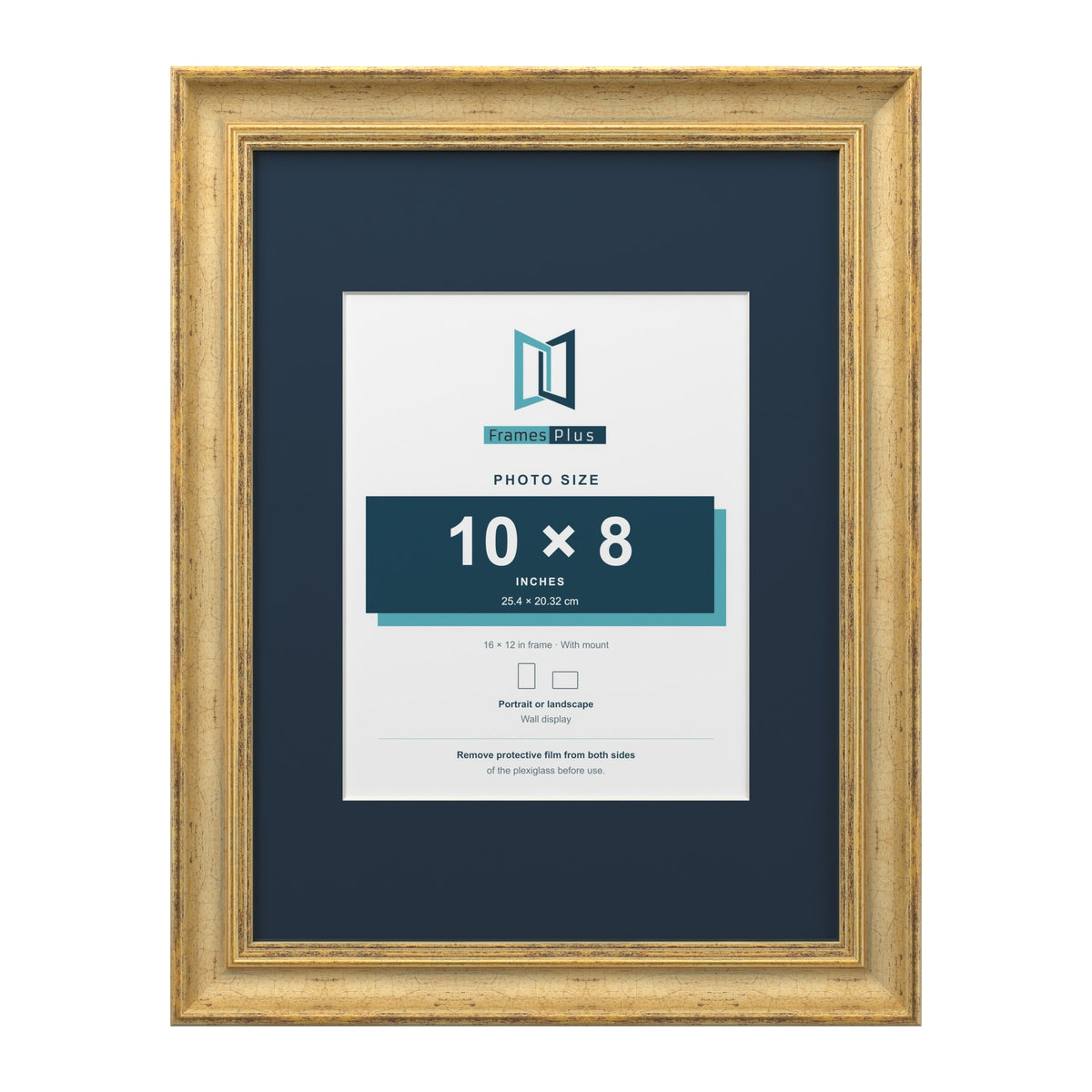 Cassis Gold 16 x 12 inch picture frame with a pacific blue mount for a 10 x 8 inch photo