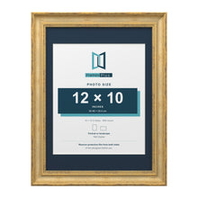Cassis Gold 16 x 12 inch picture frame with a pacific blue mount for a 12 x 10 inch photo