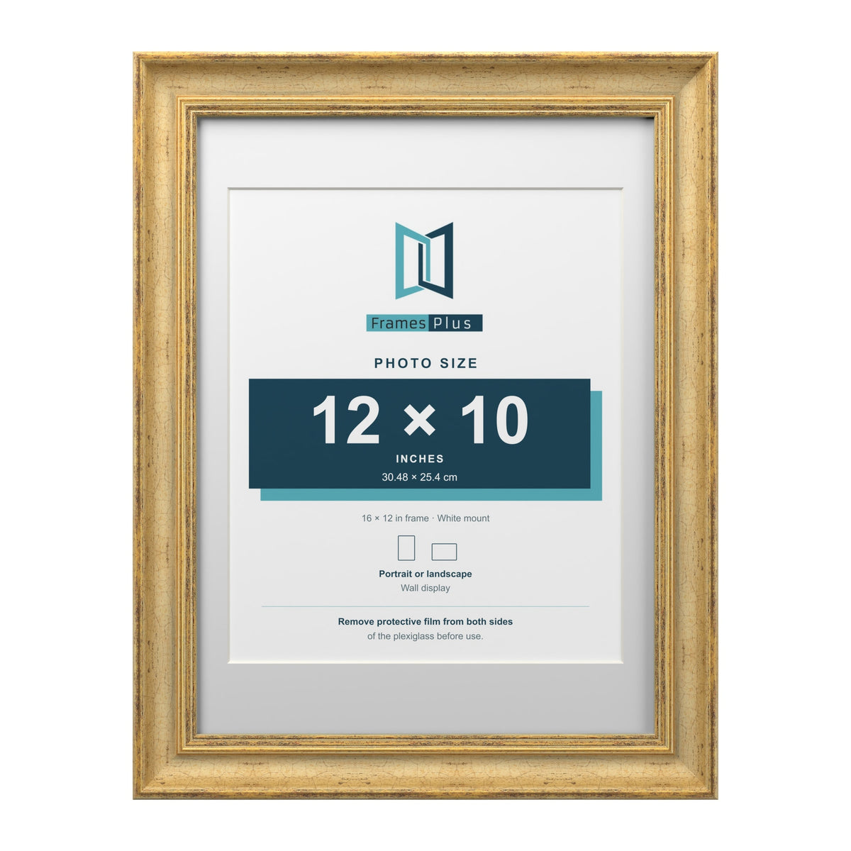 Cassis Gold 16 x 12 inch picture frame with a white mount for a 12 x 10 inch photo