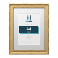 Cassis Gold 16 x 12 inch picture frame with a white mount for an A4 photo