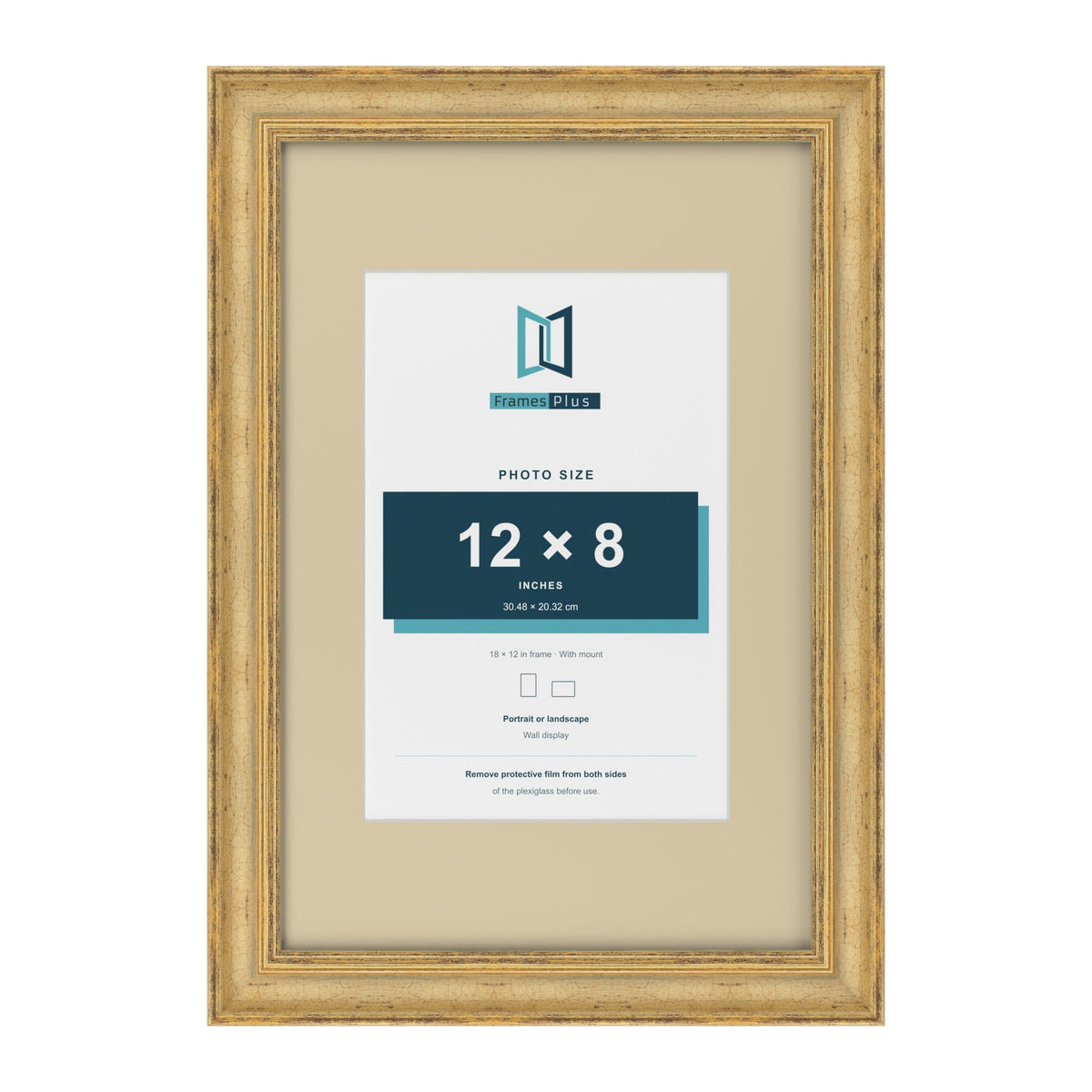 Cassis Gold 18 x 12 inch picture frame with an ivory mount for a 12 x 8 inch photo
