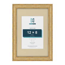 Cassis Gold 18 x 12 inch picture frame with an ivory mount for a 12 x 8 inch photo
