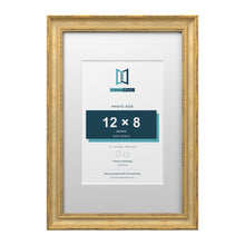 Cassis Gold 18 x 12 inch picture frame with a white mount for a 12 x 8 inch photo
