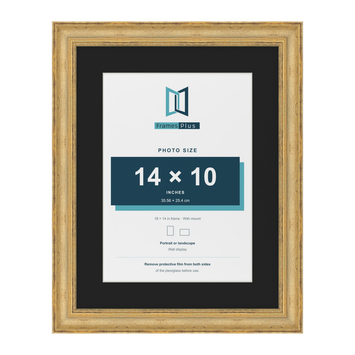 Cassis Gold 18 x 14 inch picture frame with a black mount for a 14 x 10 inch photo